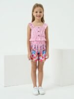 Kids Toddler Girls Summer Clothes Button Design Striped Tank Top + Floral-Print Elastic Shorts 2 Piece - Image 4