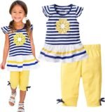 LUKYCILD Baby Girls Summer Clothes Casual Clothing Suit Short Sleeve Striped T-Shirt +Pants