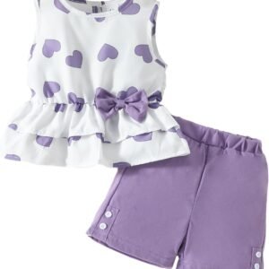Kids Girl Clothes Heart Print Sleeveless Top and Shorts Baby Girl Summer Outfits Short Set