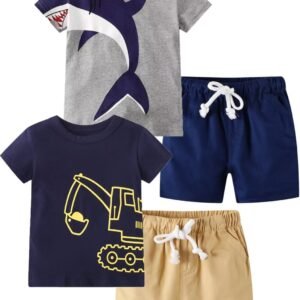 Toddler Boy Summer Clothes Outfits Kids Cotton Short Sleeve Shirt Shorts Set 2-7 Years