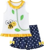 HILEELANG Toddler Girl Summer Easter Outfit Short Sets Cotton Ruffle Sleeve Tops Tees Shorts Clothing Sets