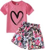 Kids Girl Clothes Heart Print Short Sleeve Top and Shorts Cute Girl Summer Outfits Short Set