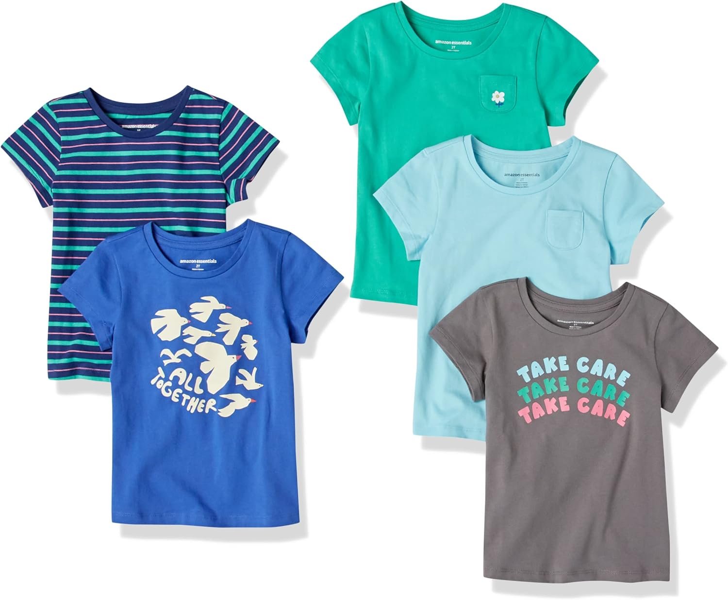 71If4ZkxxAL._AC_SL1500_.jpg Amazon Essentials Girls and Toddlers' Short-Sleeve T-Shirts, Multipacks - Image 1