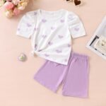 Kids Toddler Girl Clothes Summer 2 Piece Outfits Short Sleeved Top+Solid Color Shorts Set - Image 2