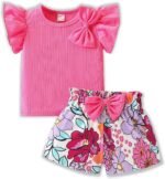 Toddler Baby Girls Clothes Cute Cap Sleeve T-Shirt + Floral Printed 2pcs Summer Shorts Set For Girls