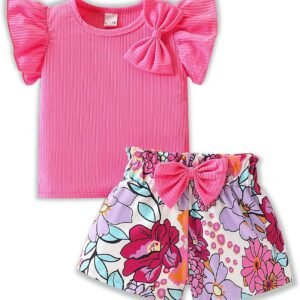 Toddler Baby Girls Clothes Cute Cap Sleeve T-Shirt + Floral Printed 2pcs Summer Shorts Set For Girls