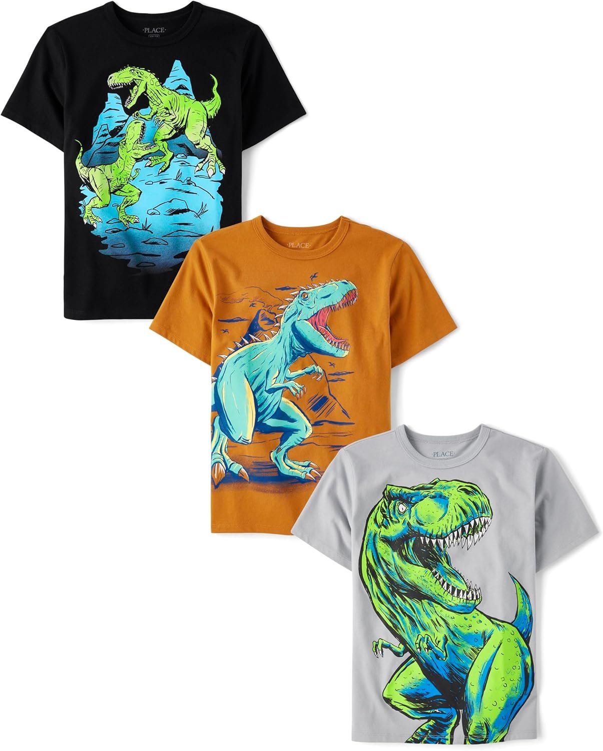 81g7WOvBxNL._AC_SL1500_.jpg The Children's Place Boys' Dino Short Sleeve Graphic T-Shirts, Multipack - Image 1