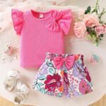 Toddler Baby Girls Clothes Cute Cap Sleeve T-Shirt + Floral Printed 2pcs Summer Shorts Set For Girls - Image 2