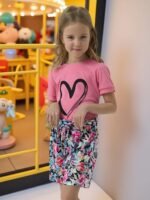 Kids Girl Clothes Heart Print Short Sleeve Top and Shorts Cute Girl Summer Outfits Short Set - Image 4